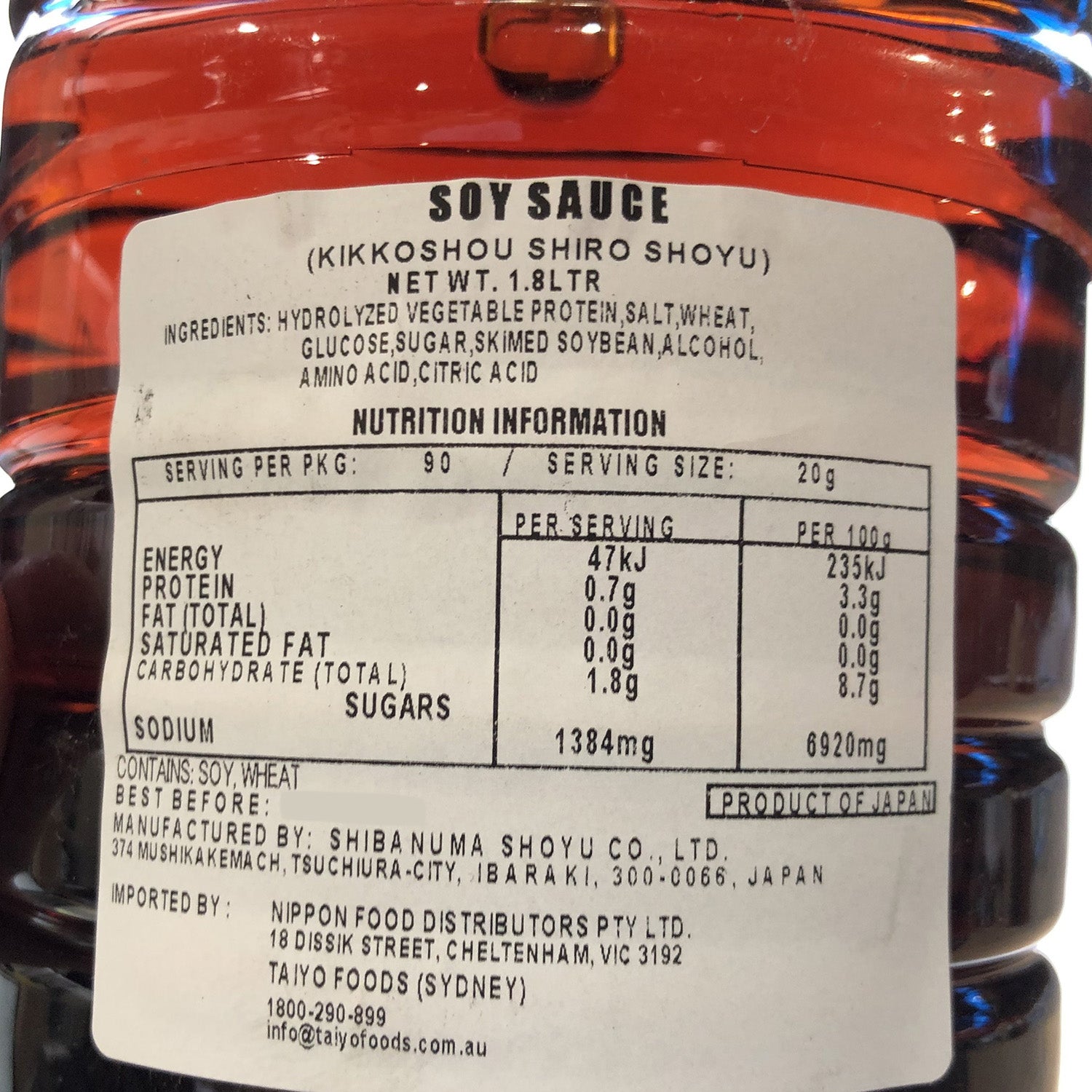 SOY SAUCE SHIRO SHOYU 1.8L